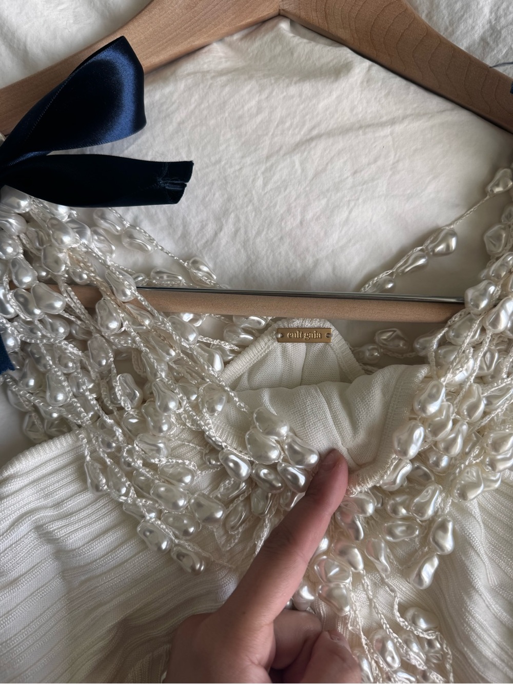 cult gaia OLIVIANA Ivory Pearl-Strand Ribbed Mini Dress - Picture 5 of 6